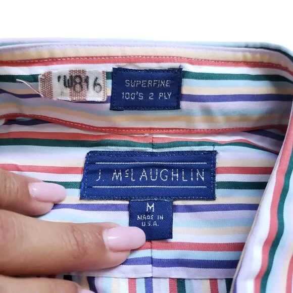 Vintage J. McLaughlin Shirt Mens Medium Striped Button Front Long Sleeve Preppy - Picture 3 of 9